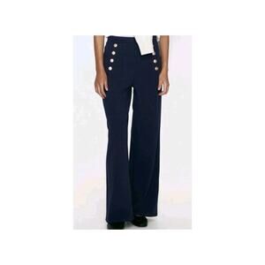 H&M Navy Blue SAILOR PANTS Flared wide leg Womens Size L GOLD Button Front